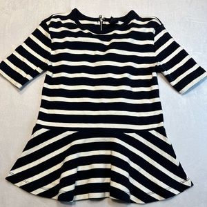 GAP Navy Striped Peplum Top Women's SZ XS Short Sleeve‎ Round Neck Back Zipper